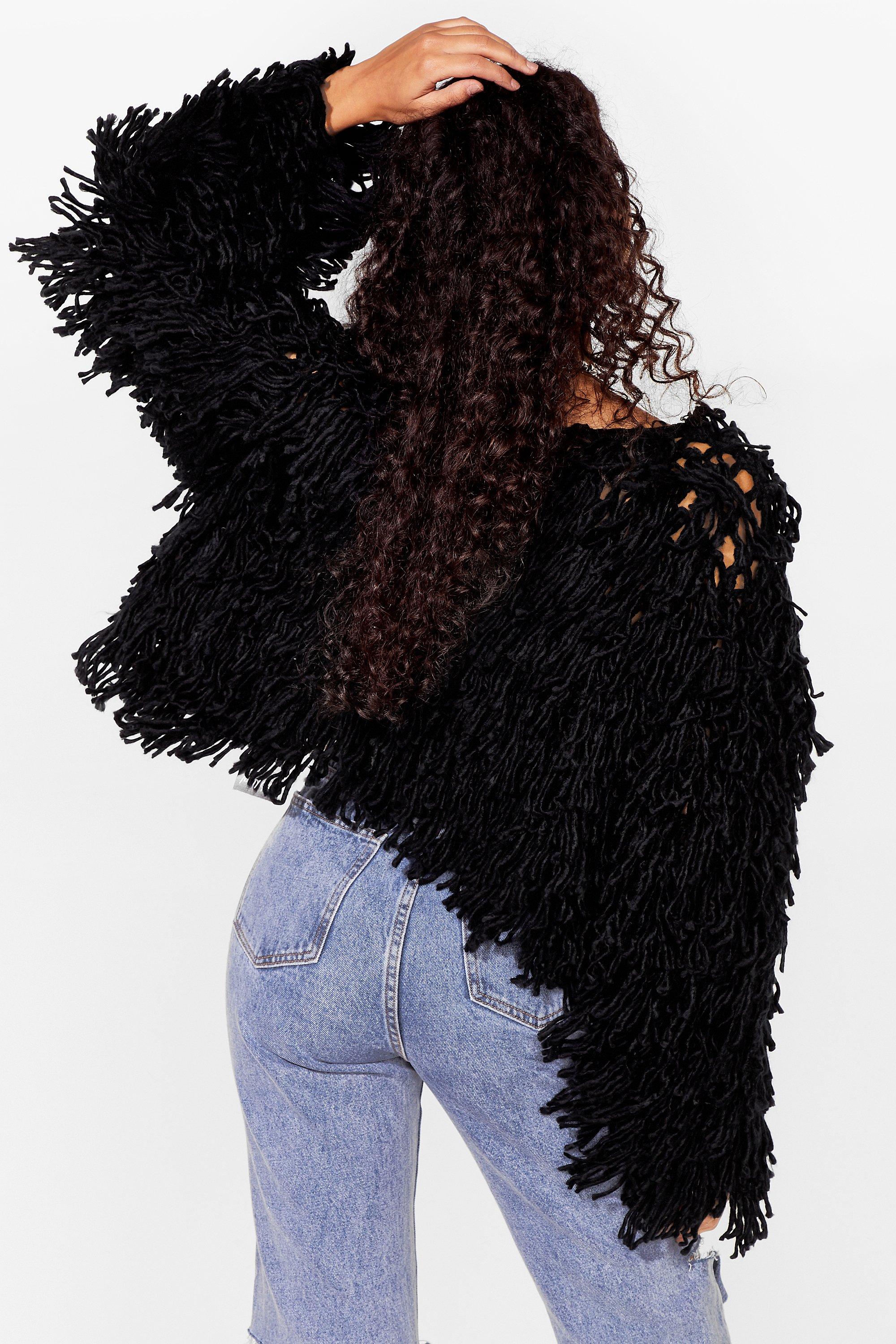 Black shaggy shop crop knitted cardigan