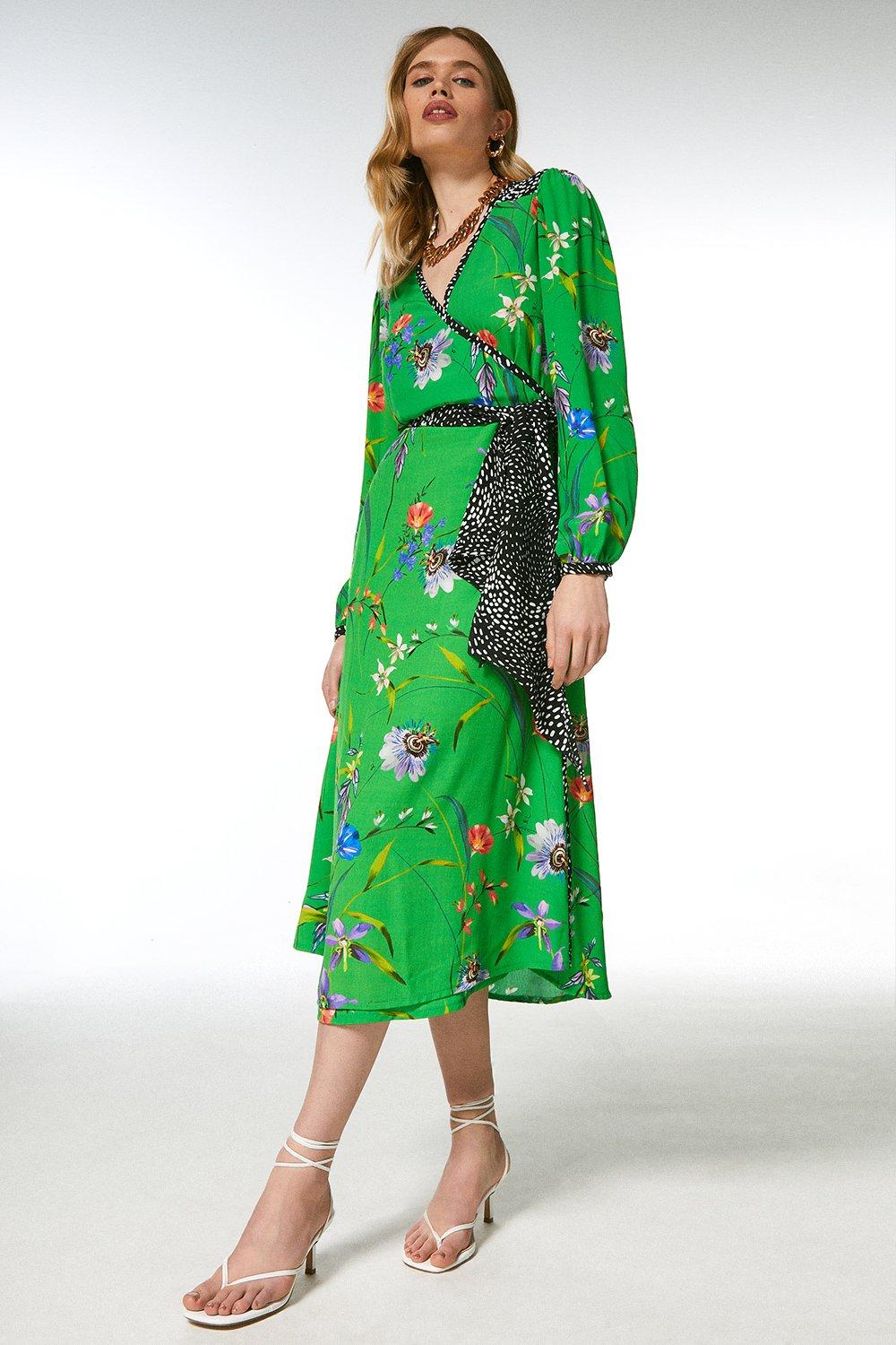 KarenMillen Floral Border Print Wrap Dress | Debenhams