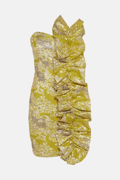 KarenMillen yellow Floral Jacquard Statement Pencil Mini Dress