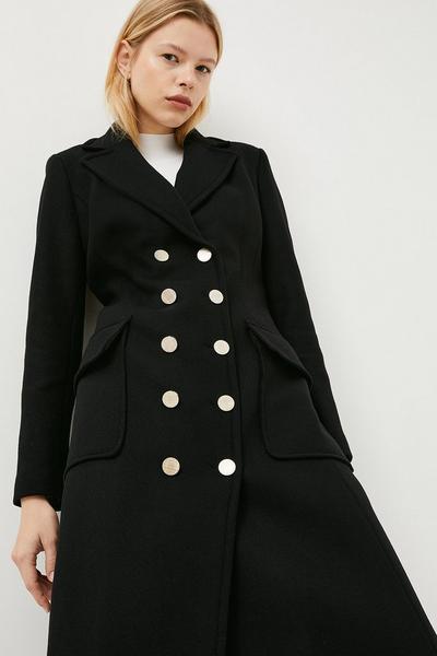 KarenMillen black Italian Wool Blend Double Breasted Coat