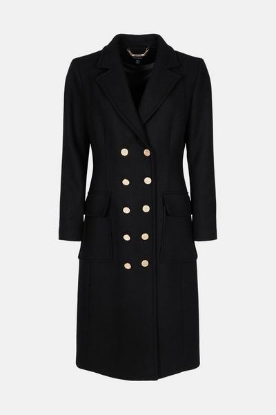 KarenMillen black Italian Wool Blend Double Breasted Coat