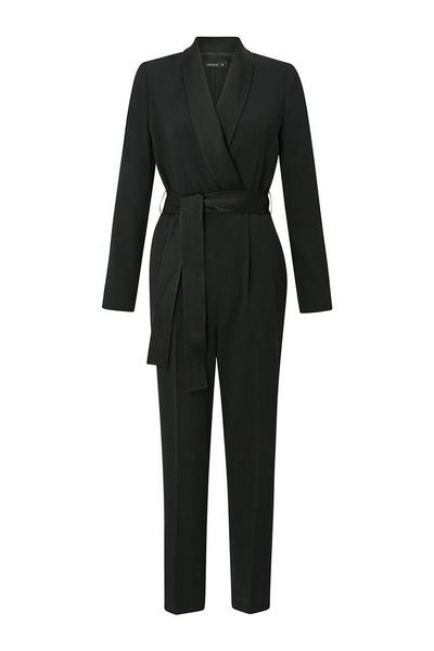 KarenMillen black Tuxedo Wrap Jumpsuit