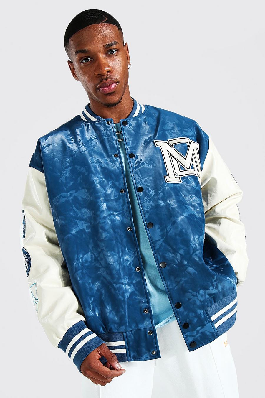 Giacca oversize Official stile Varsity in lavaggio acido, Blue azul image number 1