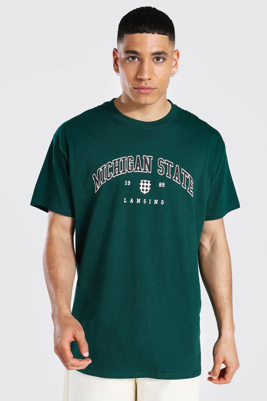 Bottle green Oversized Michigan Varsity T-Shirt image number 1