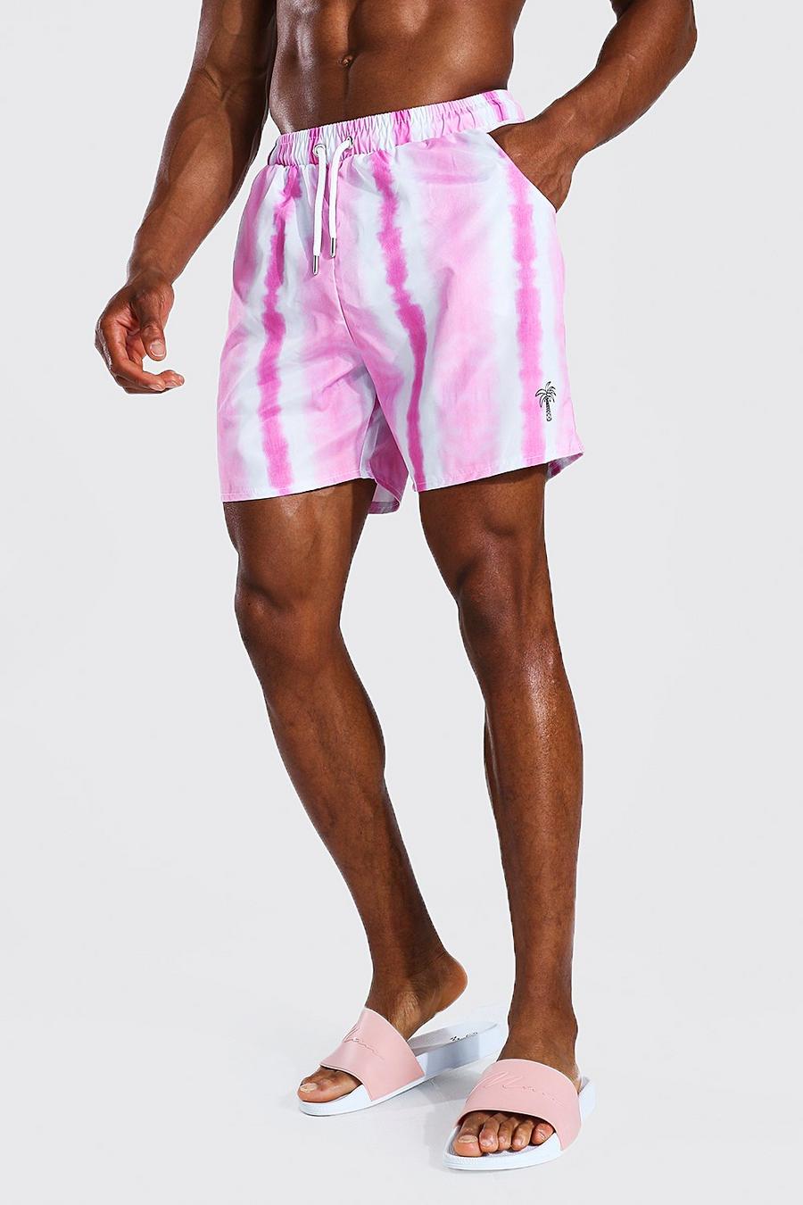 Costume a pantaloncino di media lunghezza in fantasia tie dye con palme, Pink rosa image number 1