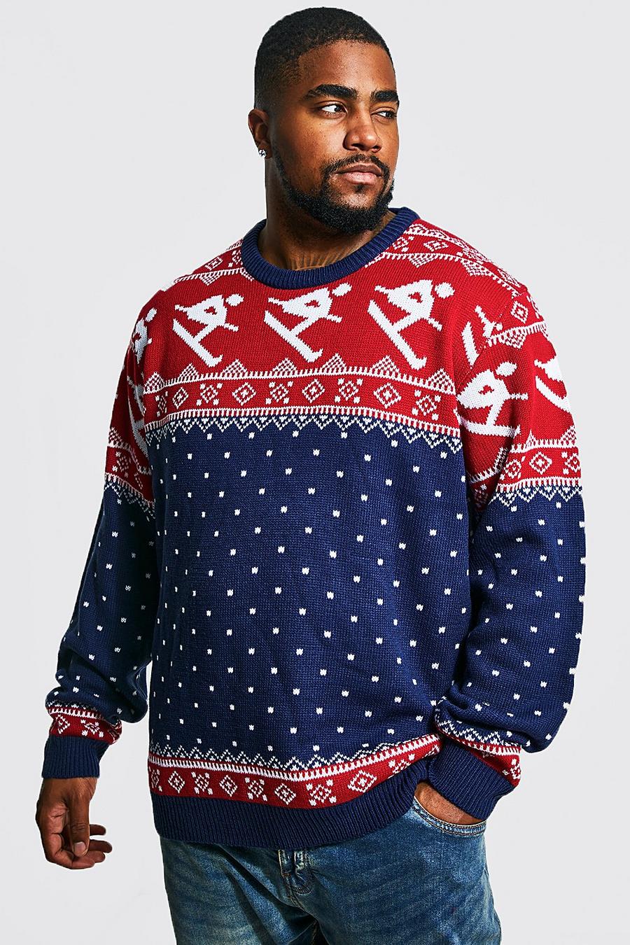 Maglione natalizio Plus Size con simboli sci e motivi Fair Isle, Navy blu oltremare image number 1
