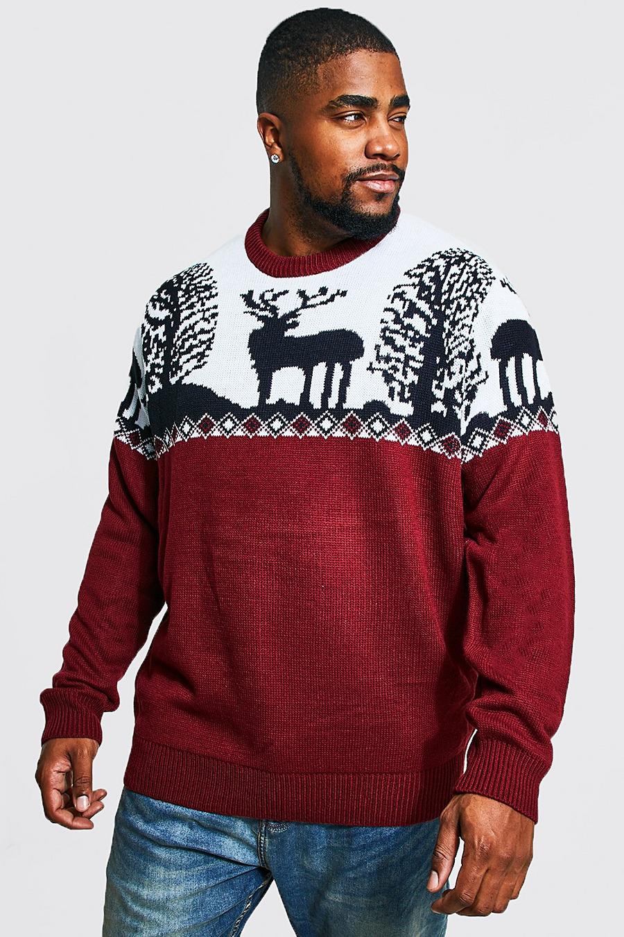 Wine rosso Plus Size Fairisle Knitted Christmas Jumper