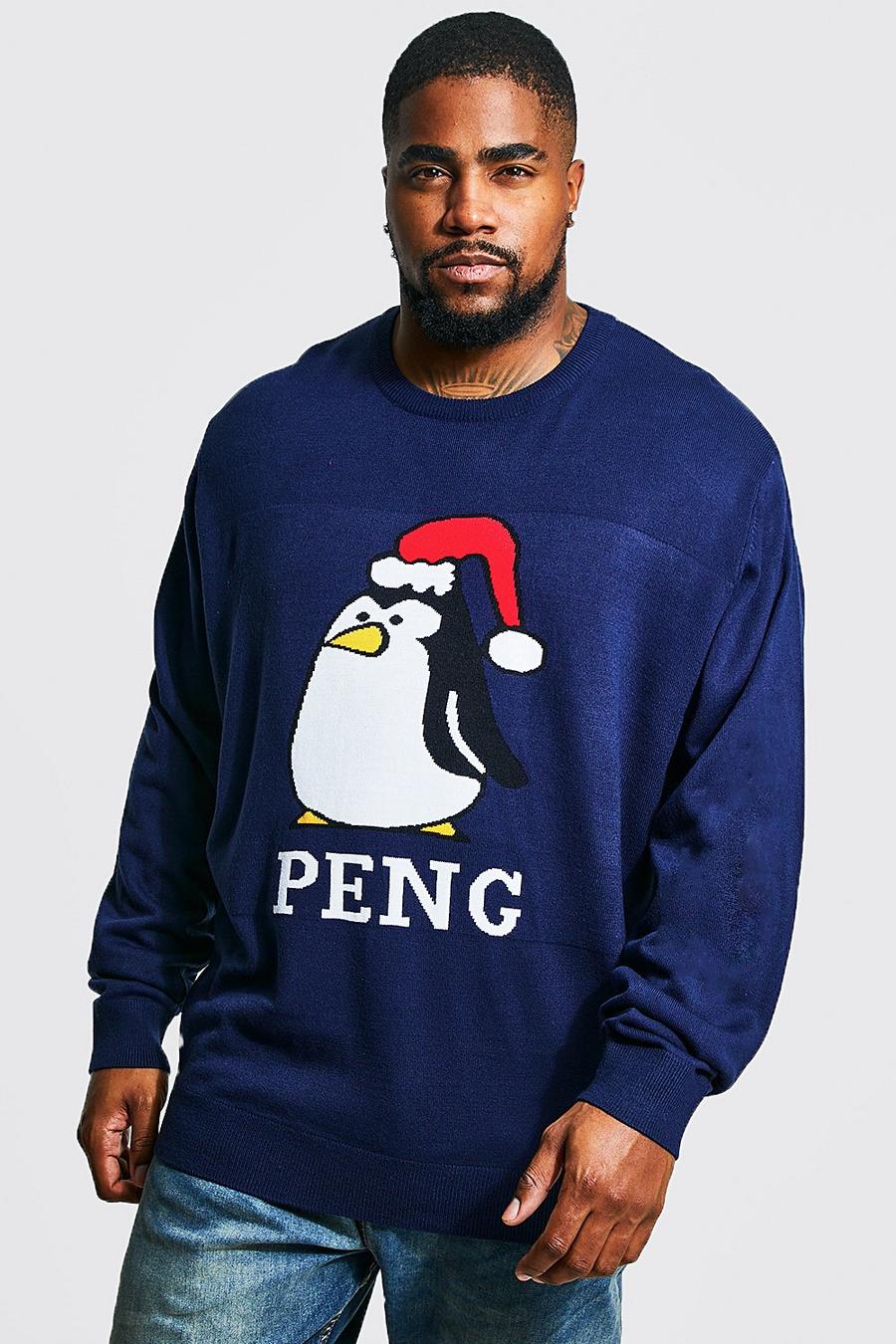 Maglione natalizio Plus Size con pinguino, Navy blu oltremare image number 1
