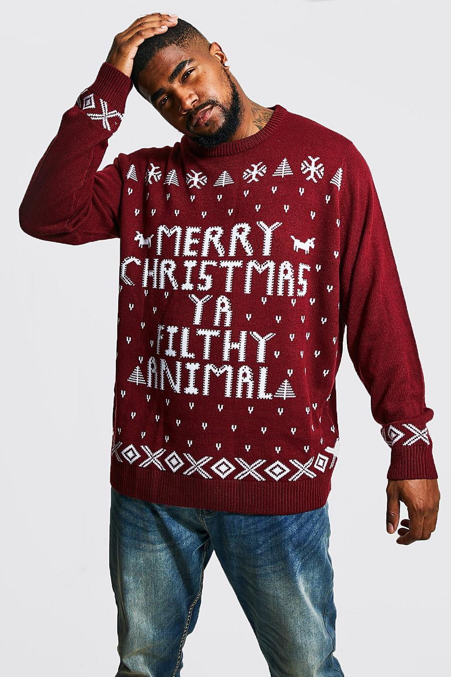 Wine rouge Plus Size Ya Filthy Animal Christmas Jumper image number 1