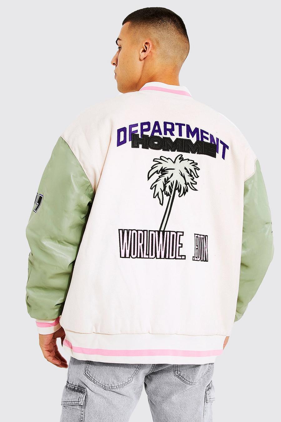 Mint vert Oversized Department Homme Varsity Jacket image number 1