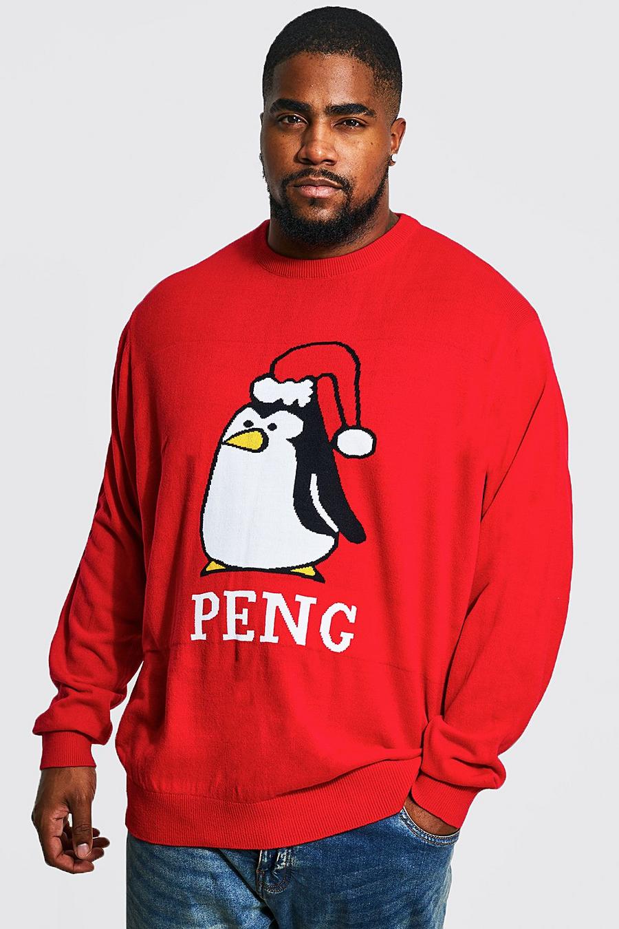 Grande taille - Pull de Noël à motif pingouin, Red image number 1