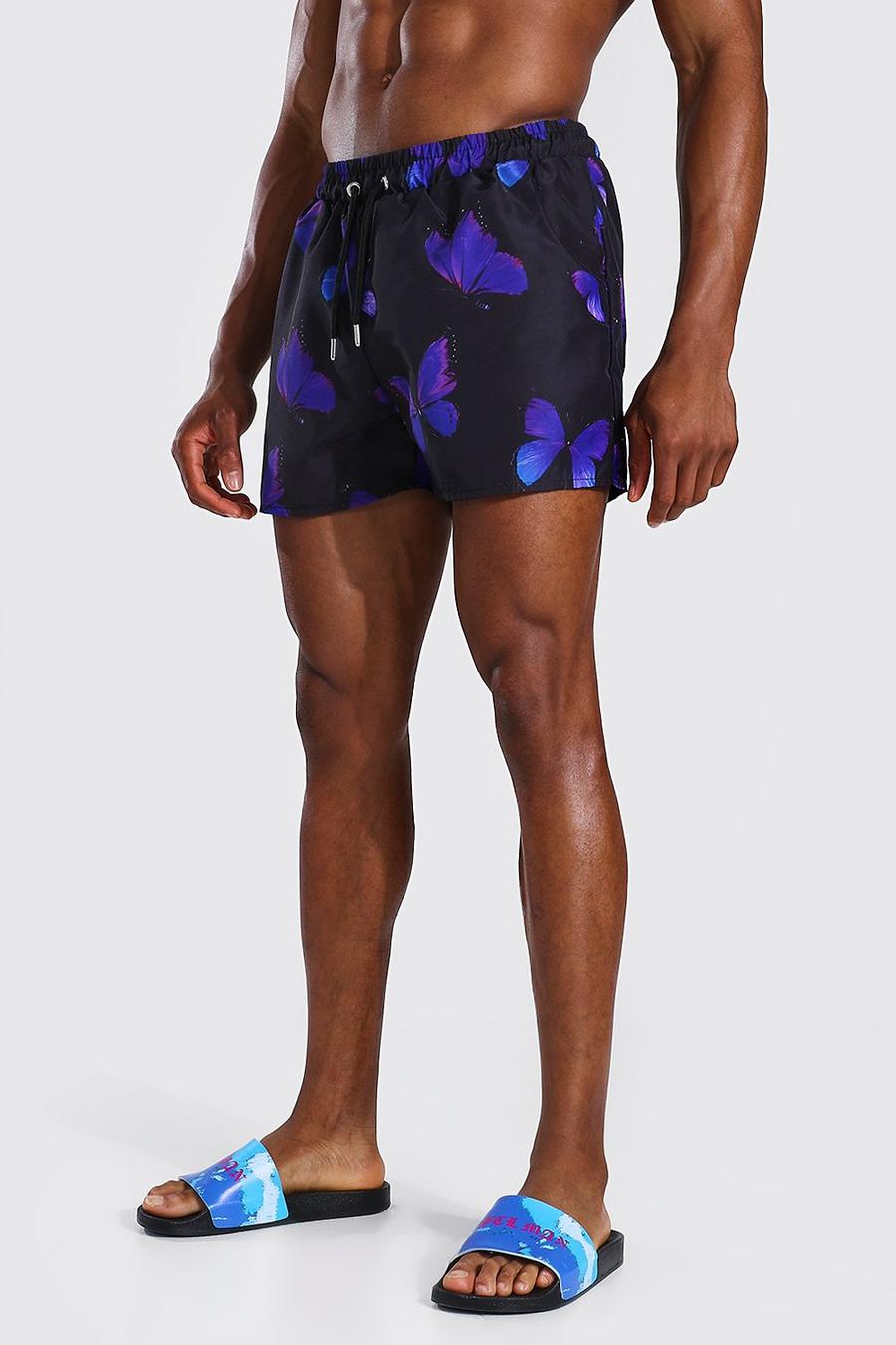 Purple Short Length Butterfly Swim Shorts image number 1
