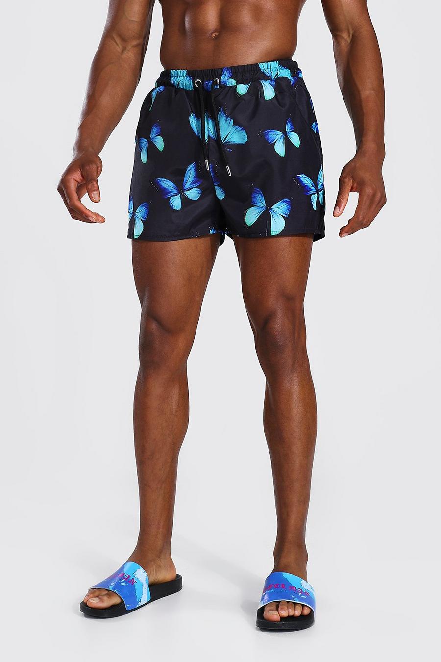 Blue Short Length Butterfly Swim Shorts image number 1