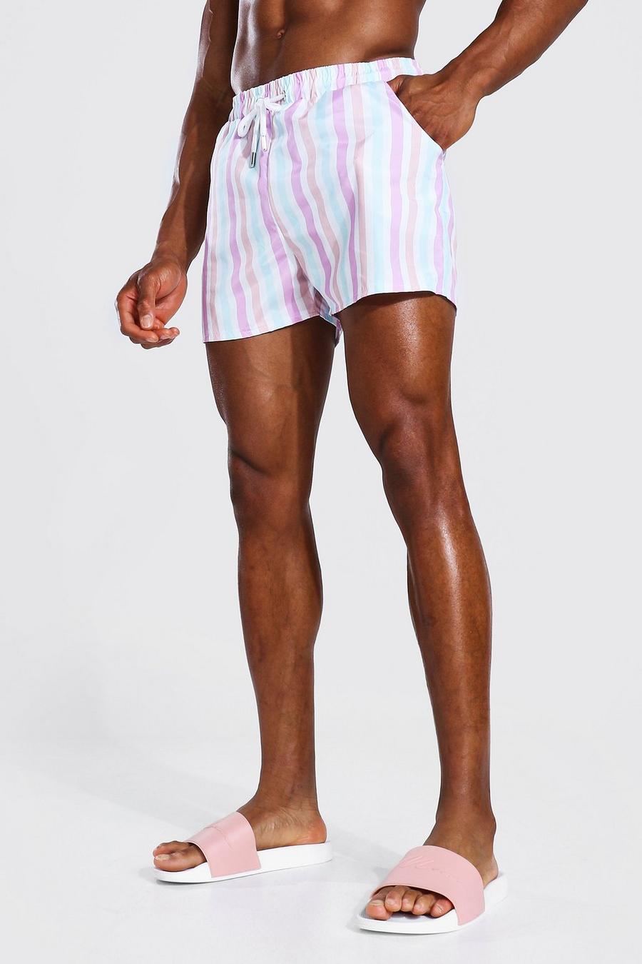 Mint vert Short Length Pastel Stripe Swim Shorts image number 1