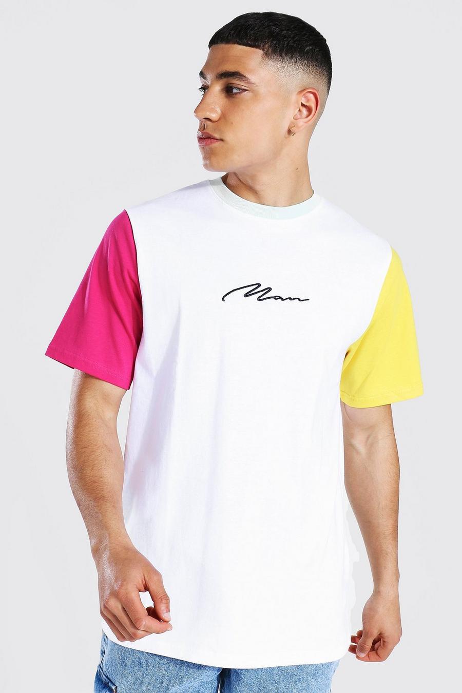 White vit Man Signature T-shirt med blockfärger image number 1