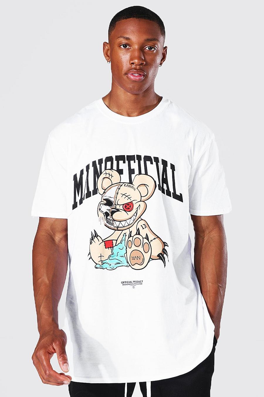 Übergroßes MAN Official T-Shirt mit Teddy-Grafik, Weiß white image number 1