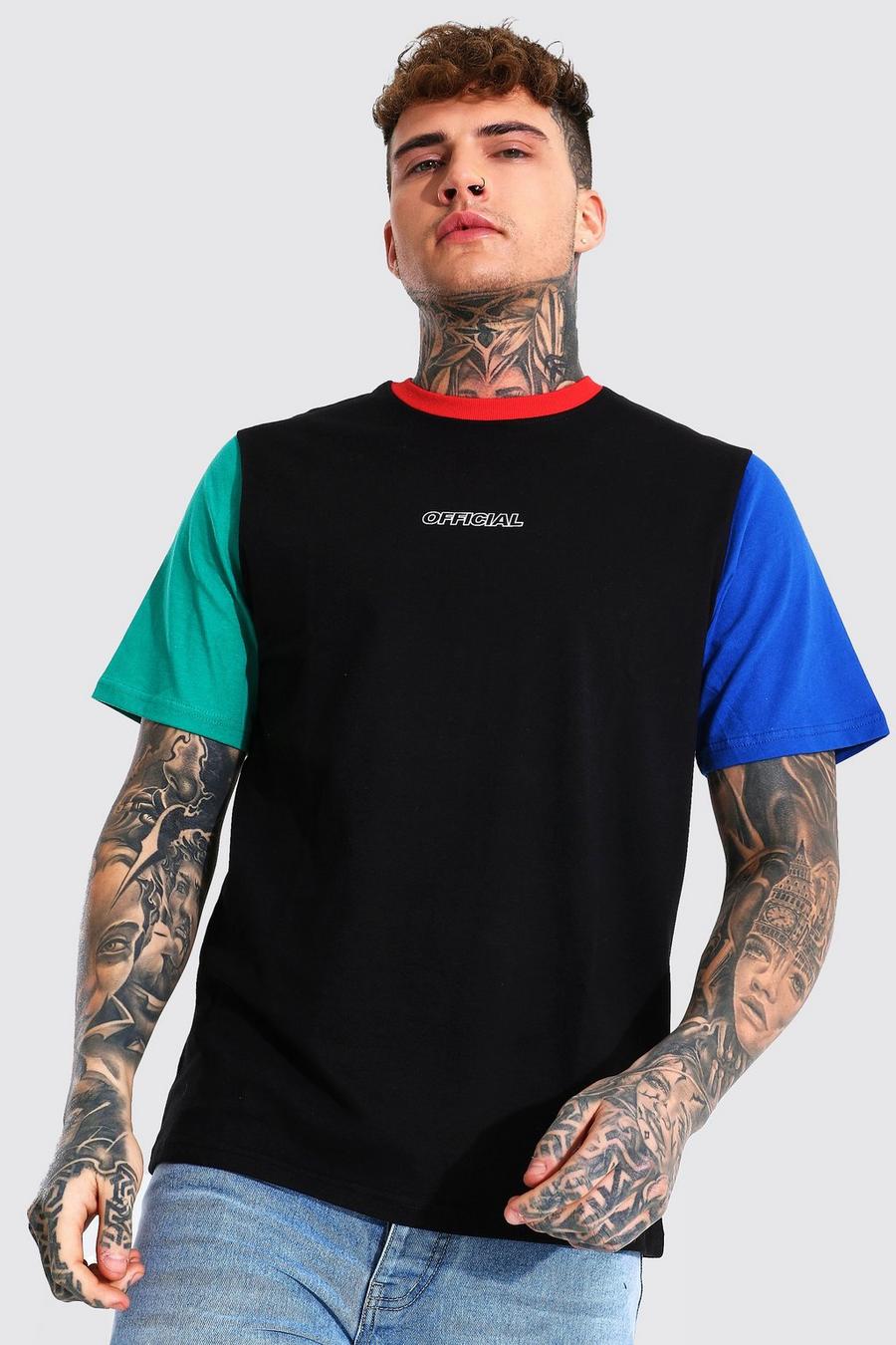 Black noir Official Regular Fit Colour Block T-Shirt image number 1