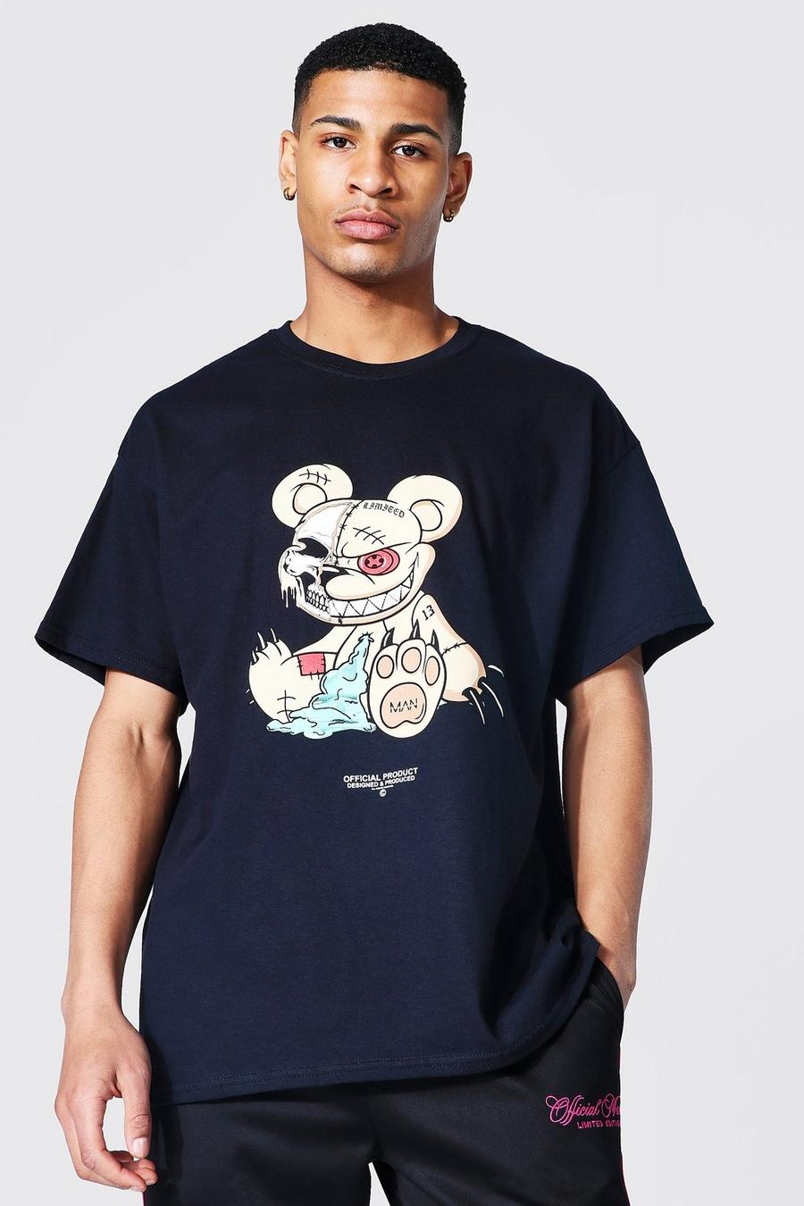 Übergroßes T-Shirt mit Teddy-Grafik, Schwarz noir image number 1
