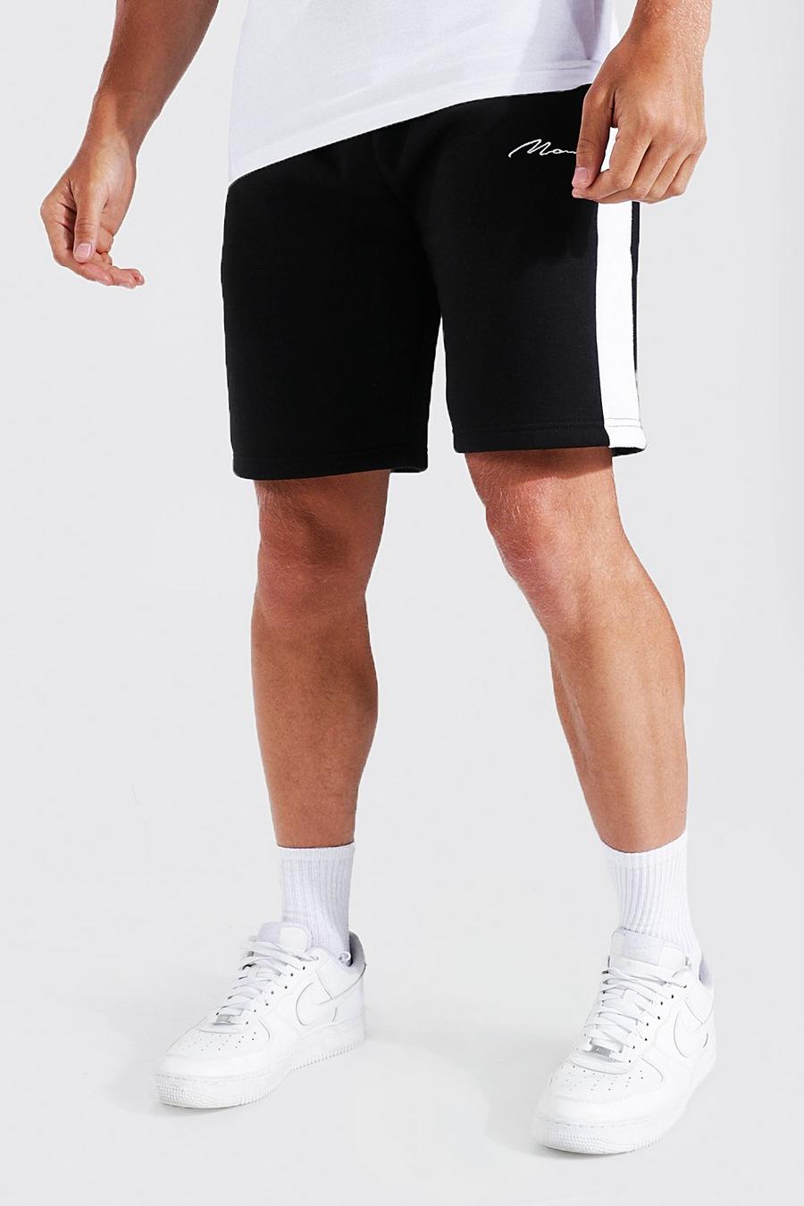 Jersey-Shorts mit seitlichen Einsätzen und MAN-Schriftzug, Schwarz noir image number 1
