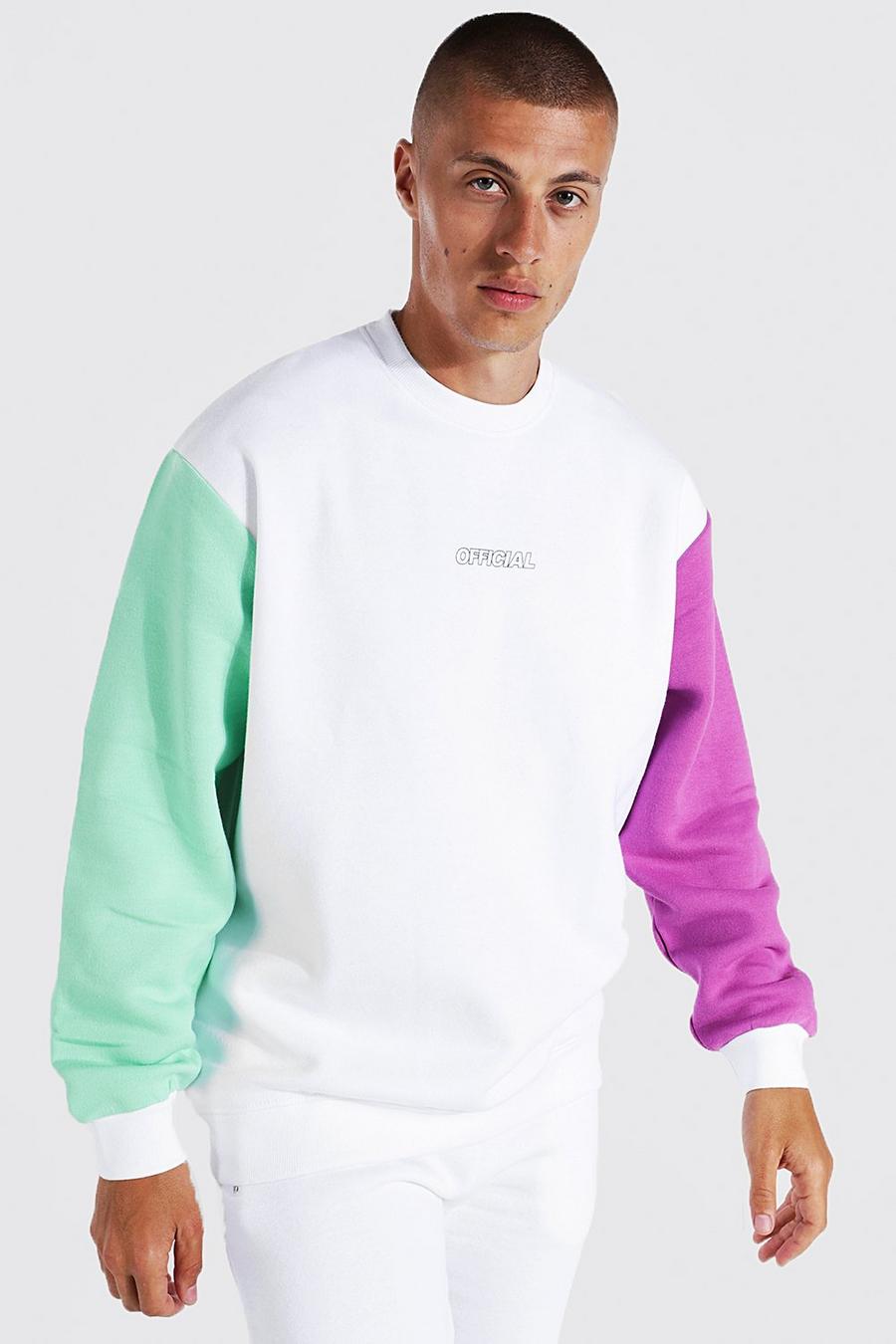 White vit Official Oversize sweatshirt med blockfärger image number 1