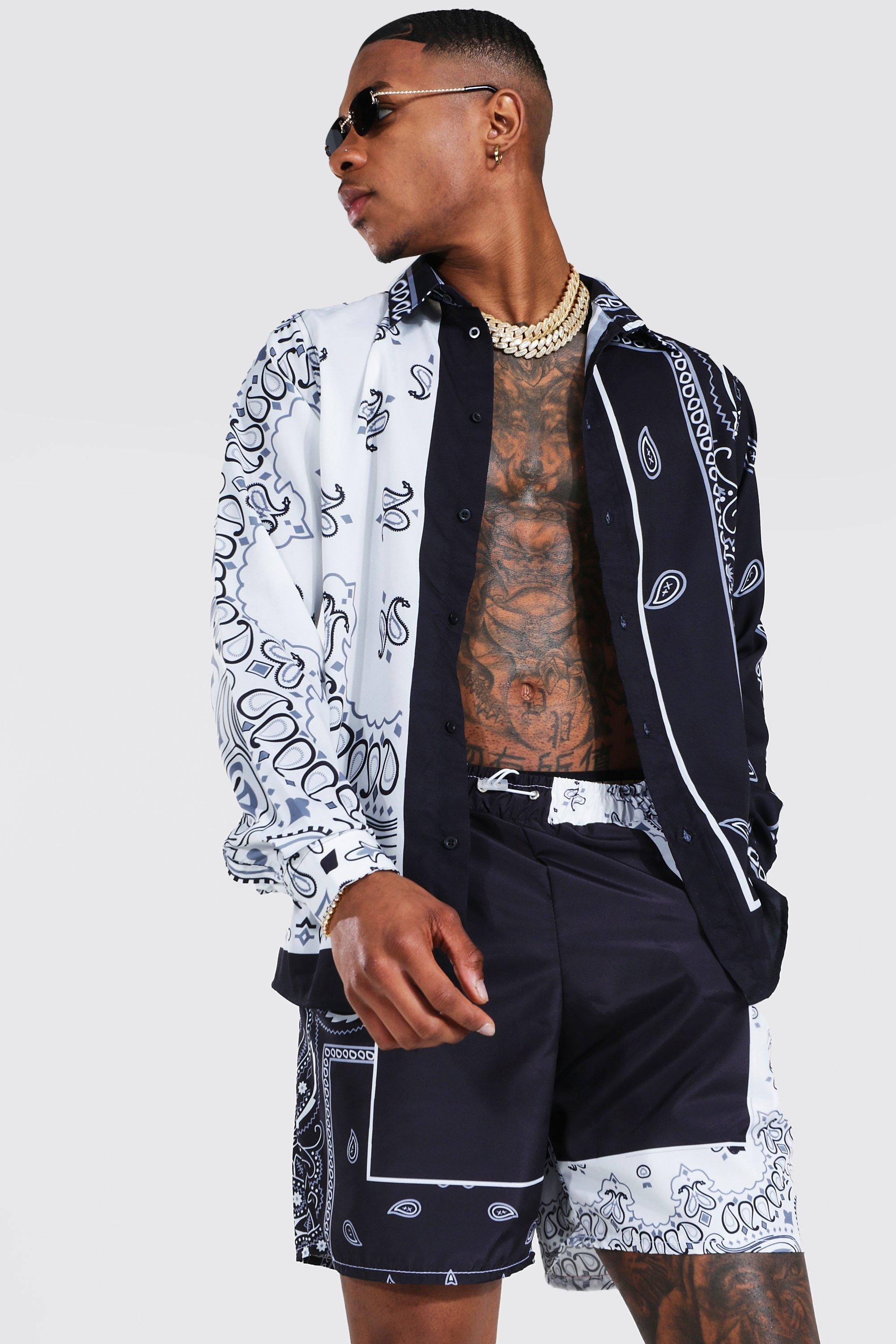 Long Sleeve Paisley Shirt And Swim Short Set | boohoo