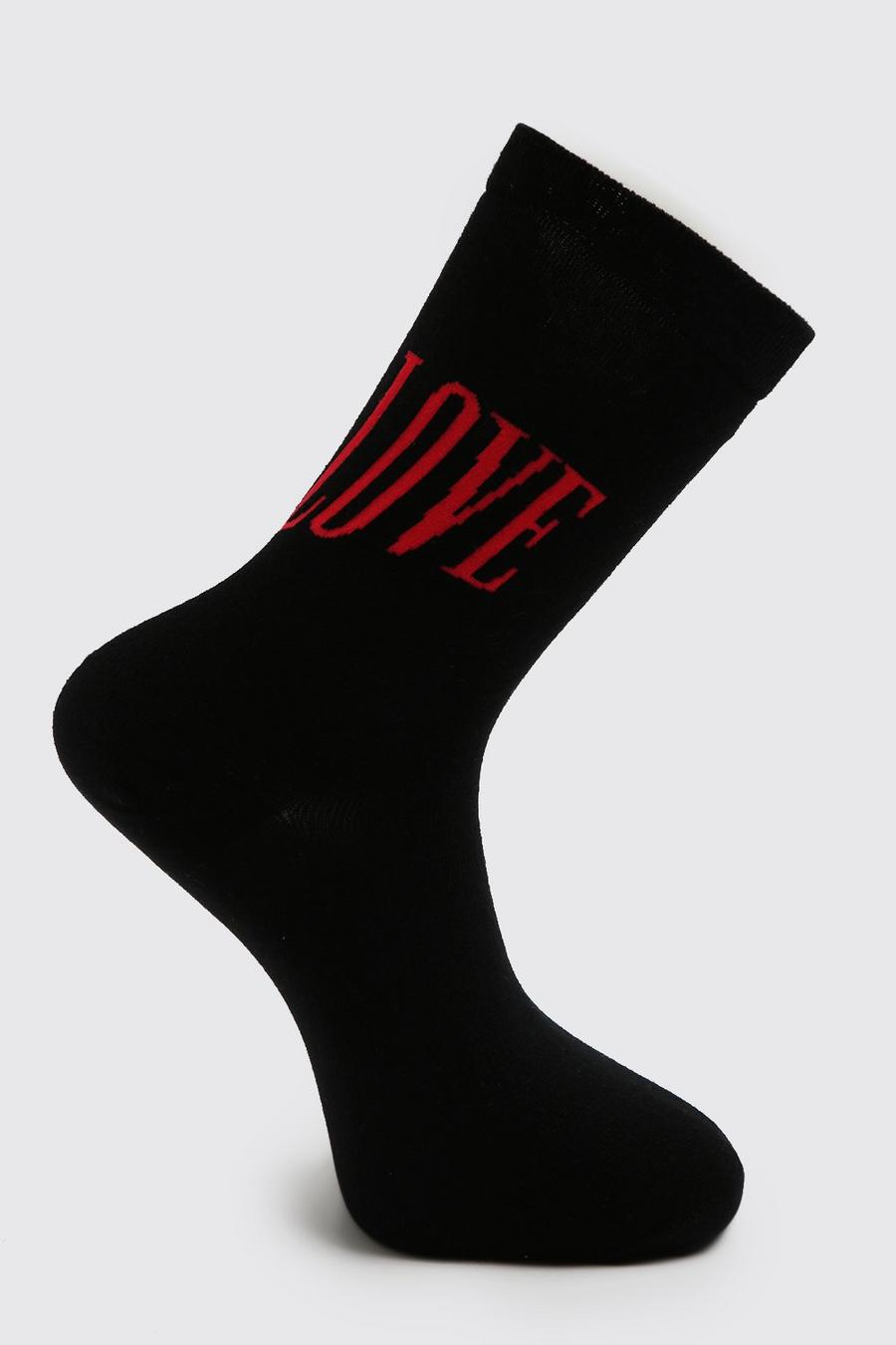 Black Love Hate Slogan Socks image number 1