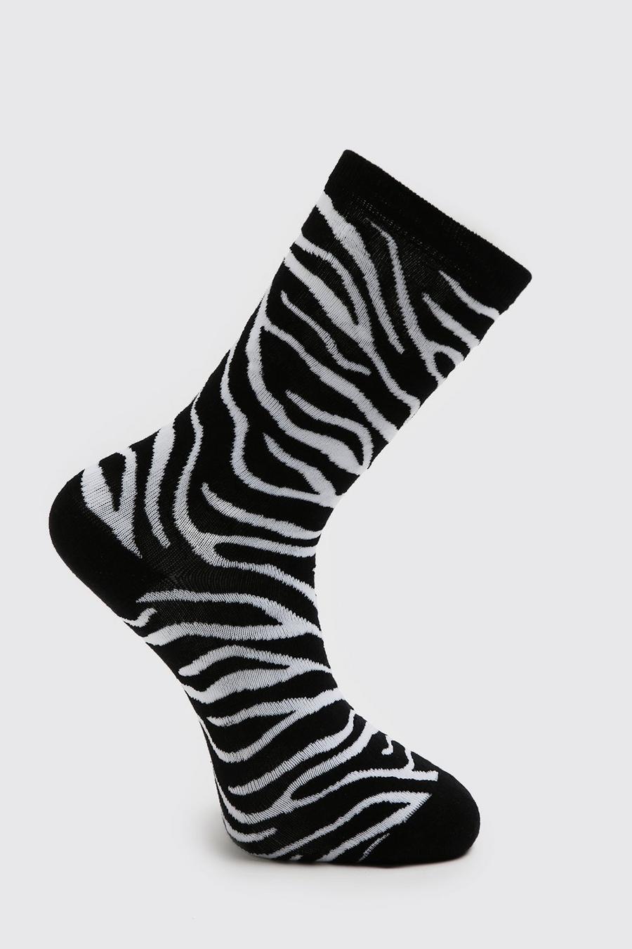 Black 2 Pack Zebra Print Sock image number 1