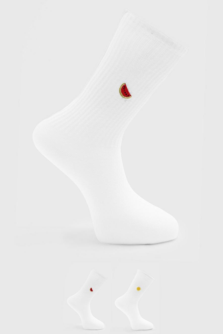 2er Pack Socke mit Obst-Stickerei, White image number 1
