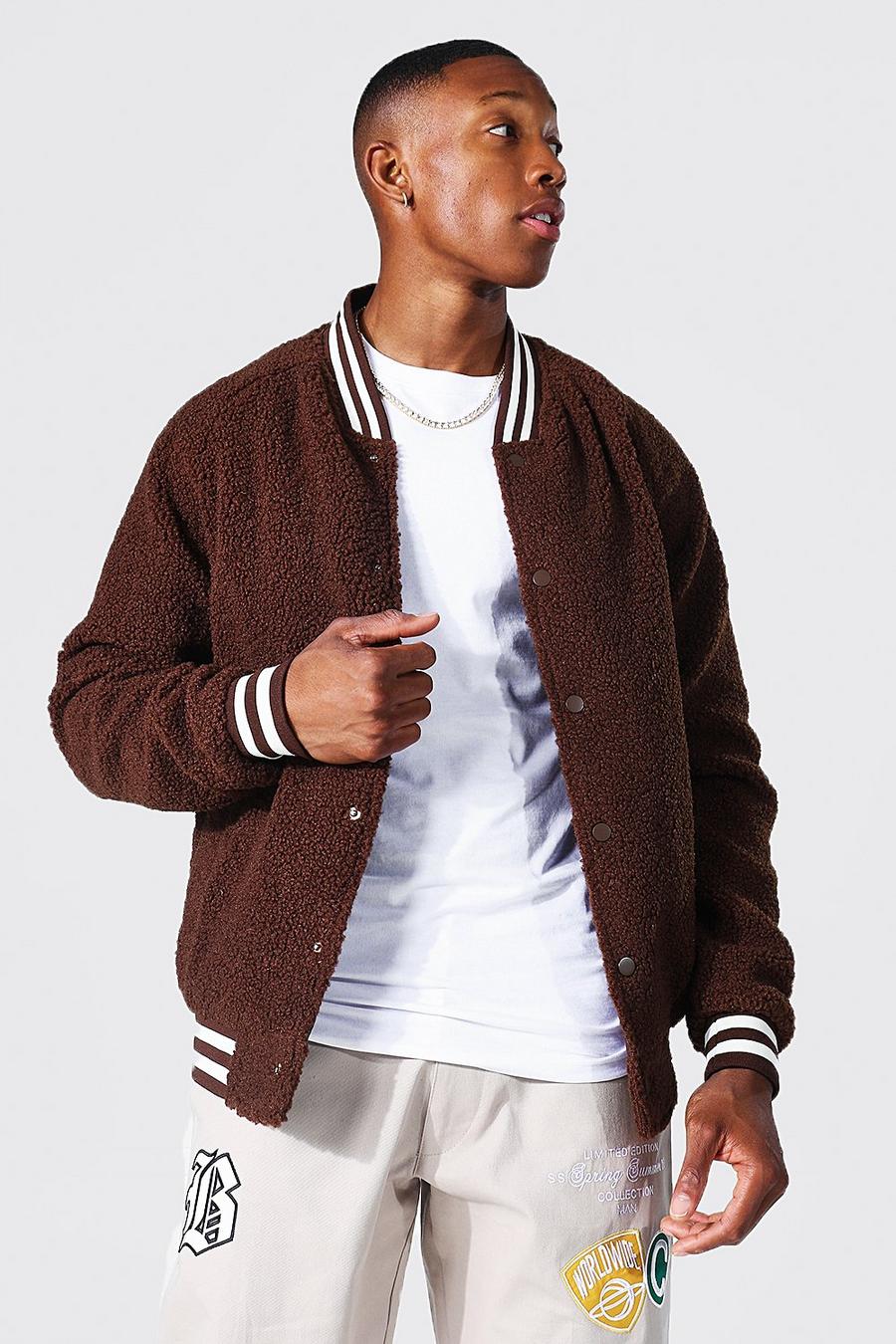 Bomber style universitaire effet laine, Chocolate brown image number 1