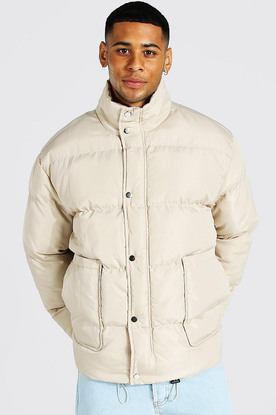 Ecru white Smart Funnel Neck Puffer With Patch Pocket image number 1