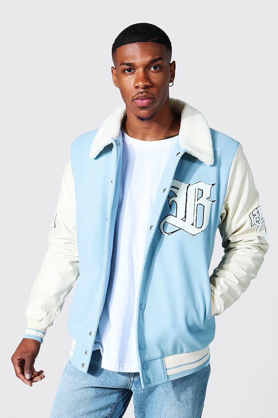 Giacca Bomber Limited Edition stile Varsity con collo in pile borg, Pastel blue azul image number 1