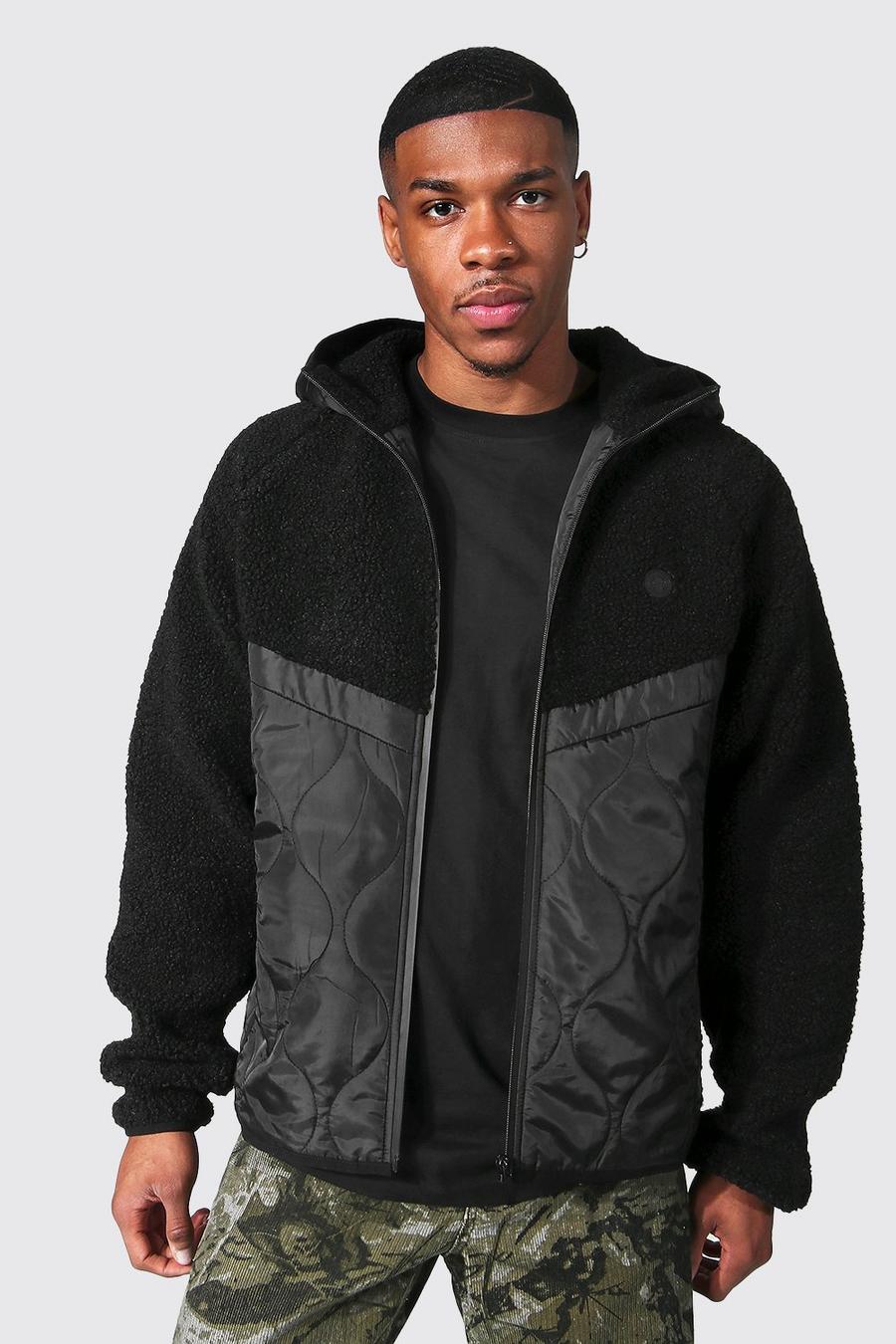 Black Borg Zip Through Jacket With Quilted Panels image number 1