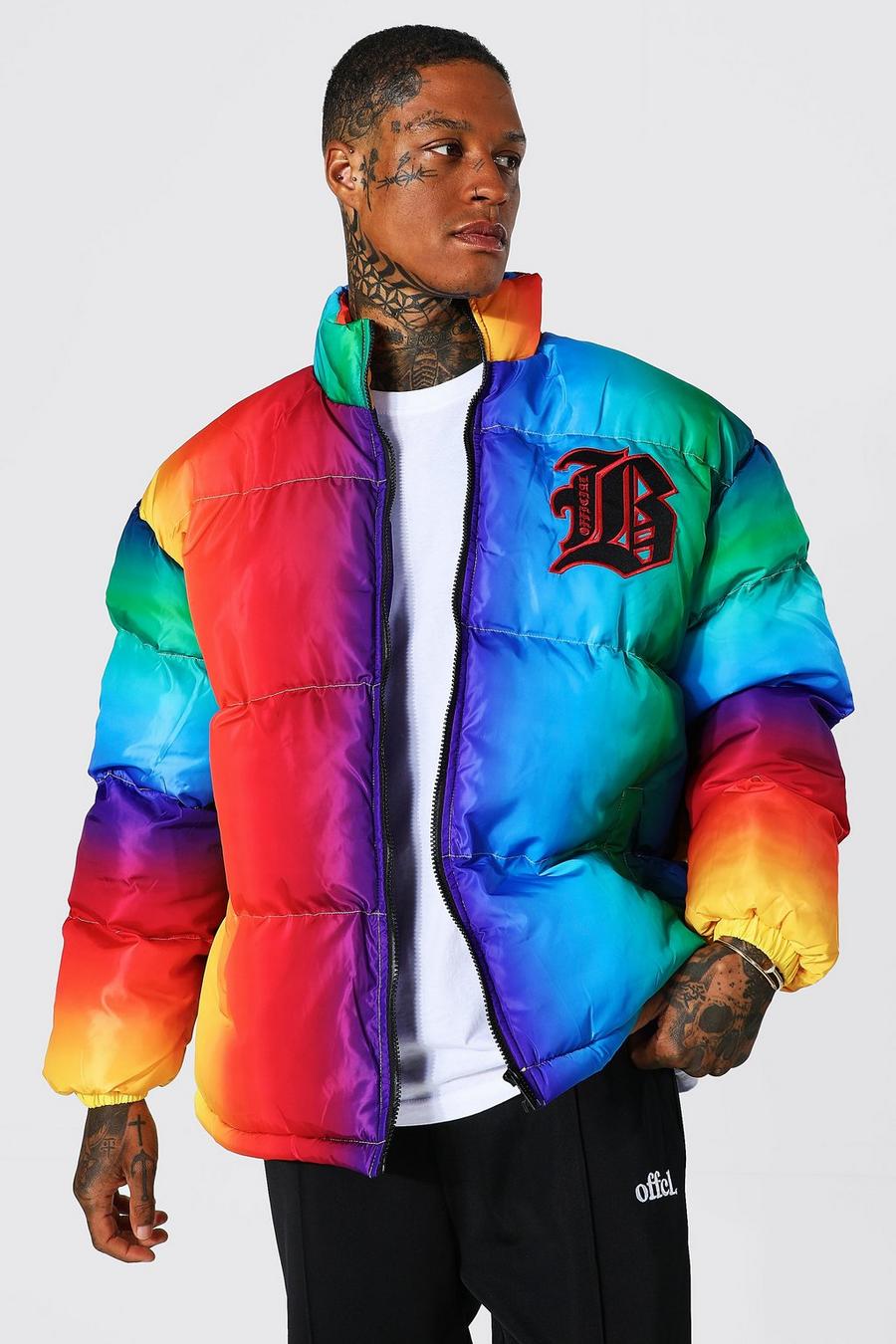 Multi Ombre Badge Oversize Funnel Neck Puffer image number 1