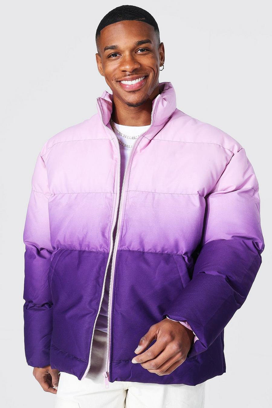 Purple lila Ombre Funnel Neck Oversized Puffer image number 1