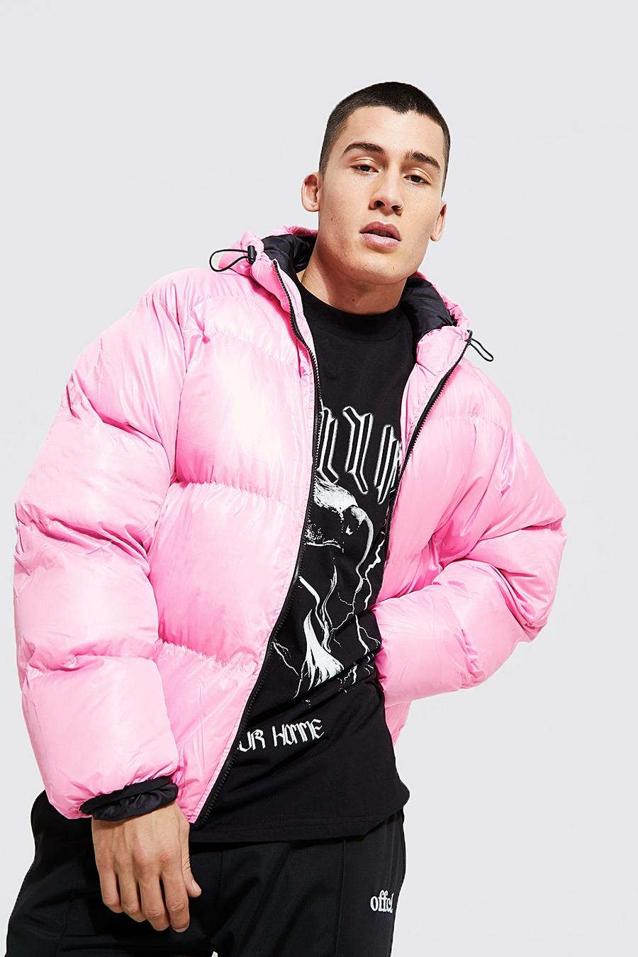 Pink Bubble Wet Look Oversized Puffer image number 1