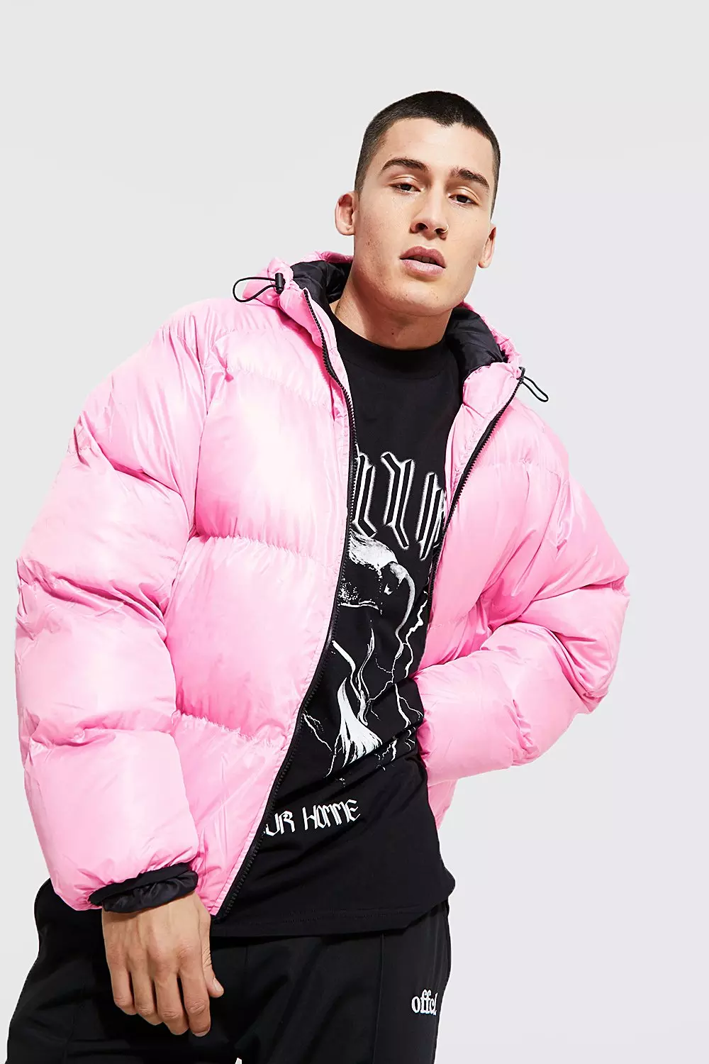 Mens pink puffer jacket sales