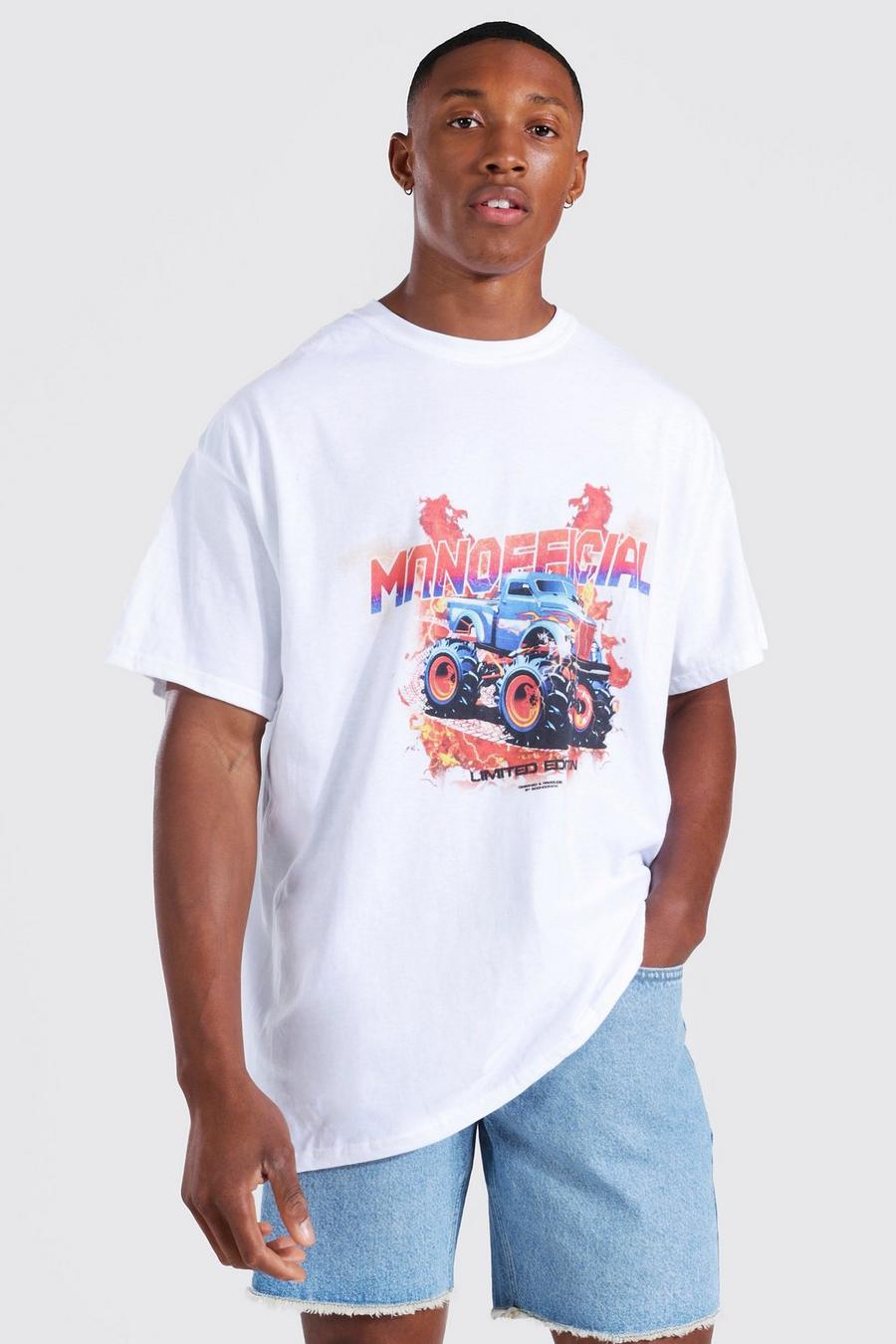 White Oversized Man Official Car T-shirt image number 1