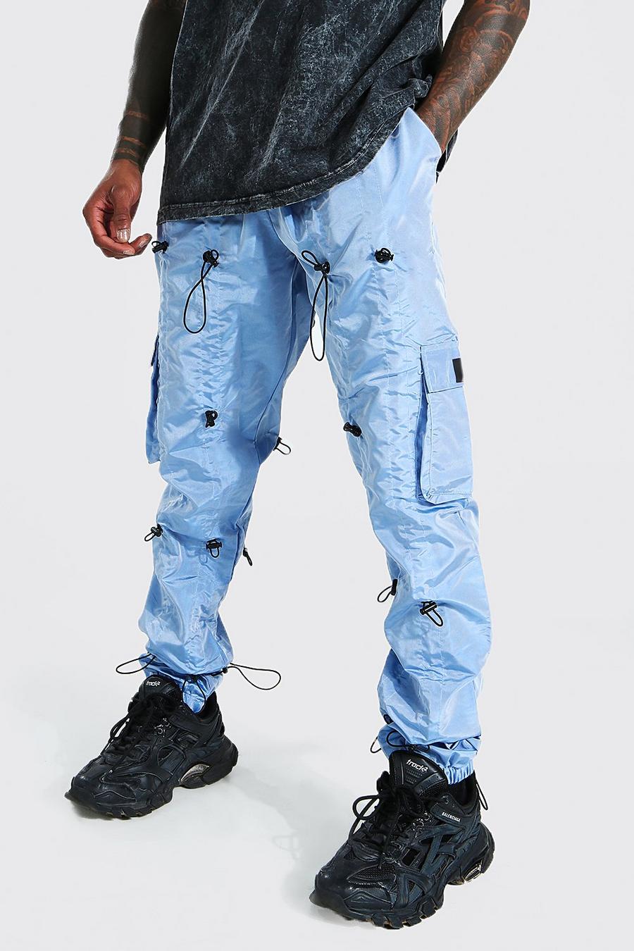 Pantaloni Cargo taglio comodo con fermacorde all over, Blue image number 1