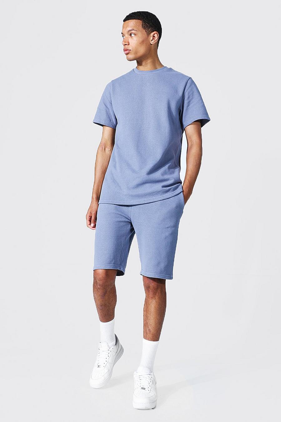 Blue blå Tall Slim Fit T-shirt And Short Set image number 1