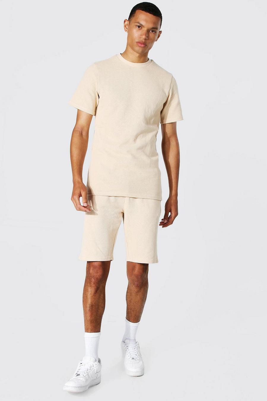 Stone beige Tall - T-shirt och shorts i slim fit image number 1