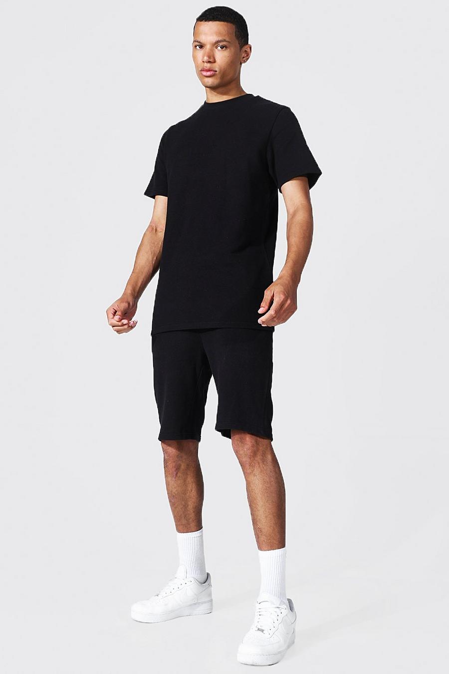Black Tall Slim Fit T-shirt And Short Set image number 1