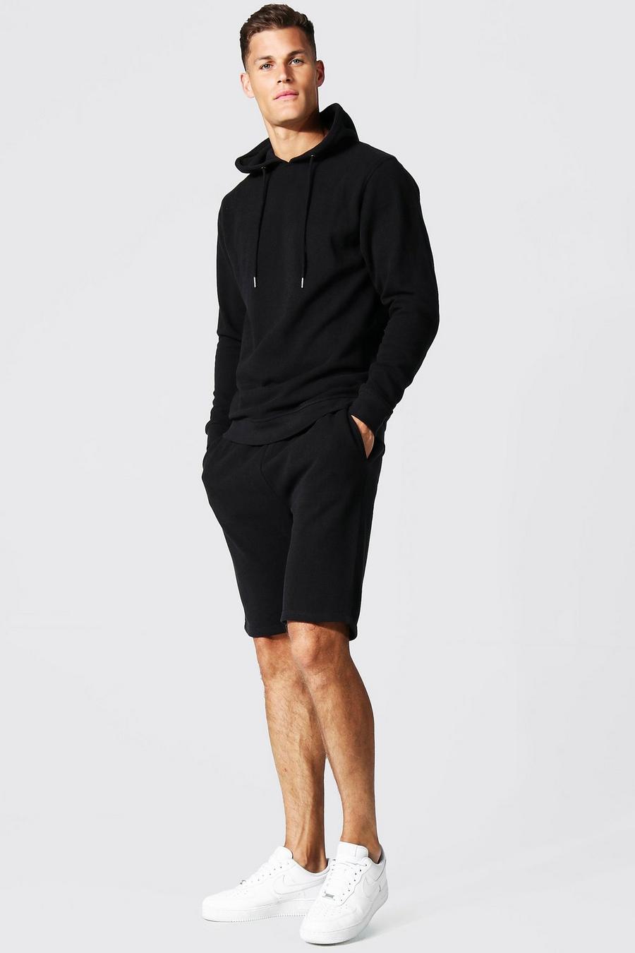 שחור חליפת טרנינג עם מכנסיים קצרים בגזרה צרה ומבד פיקה לגברים גבוהים image number 1