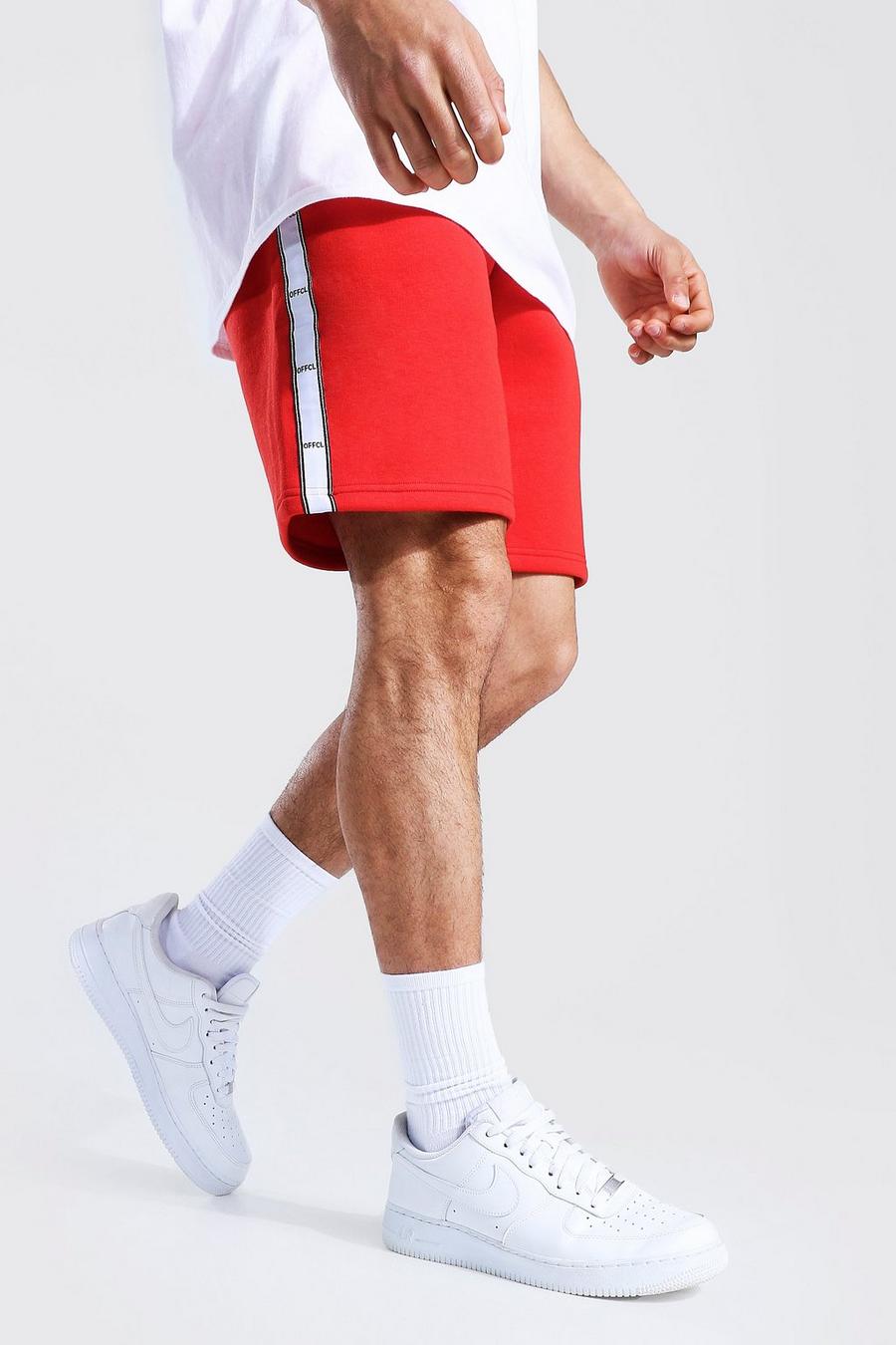 Red Offcl Jersey Slim Fit Shorts Met Zijstreep En Rits image number 1