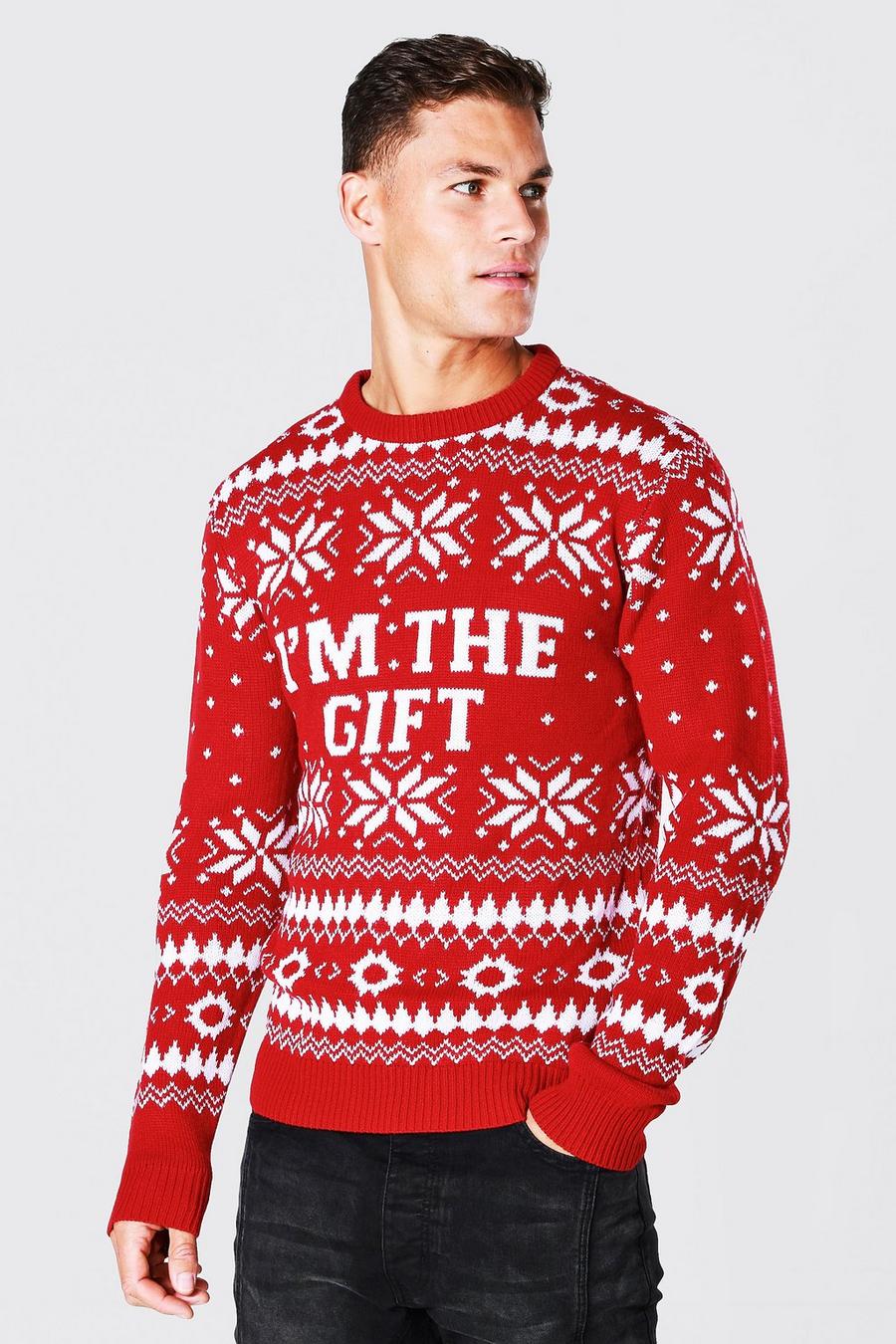 Red Tall 'I'm The Gift' Christmas Jumper image number 1