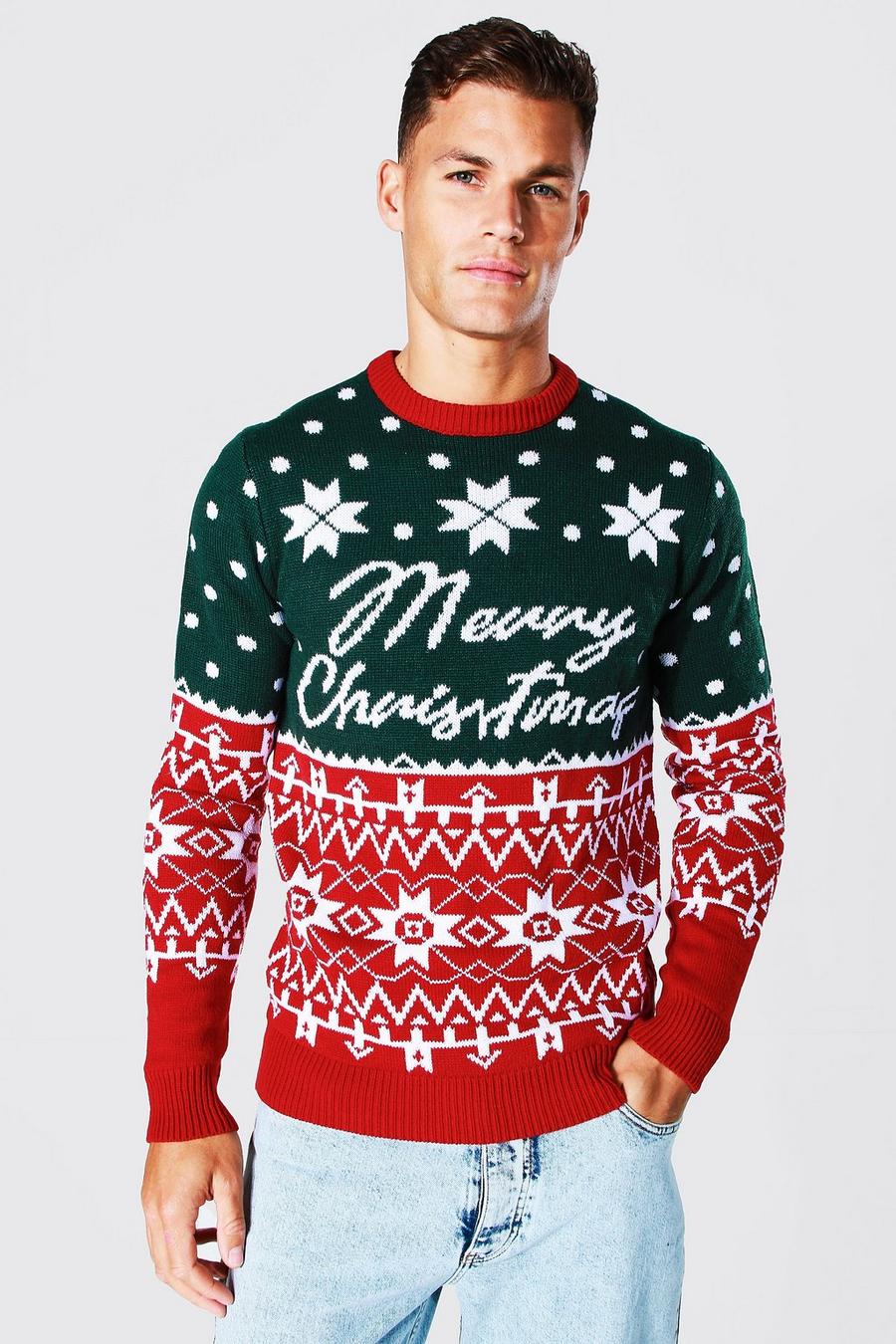 ירוק סוודר סרוג עם כיתוב Merry Christmas, לגברים גבוהים image number 1