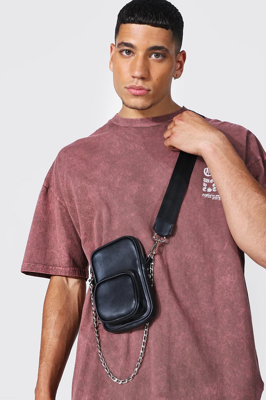 Black Smart Leather Look Messenger Bag image number 1