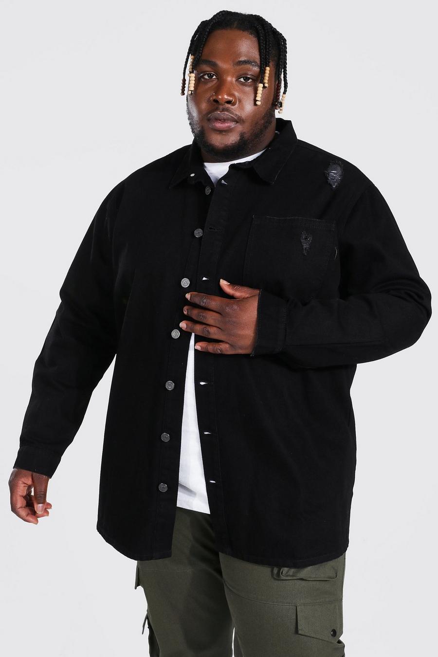 True black Plus Size Long Line Denim Overhemd