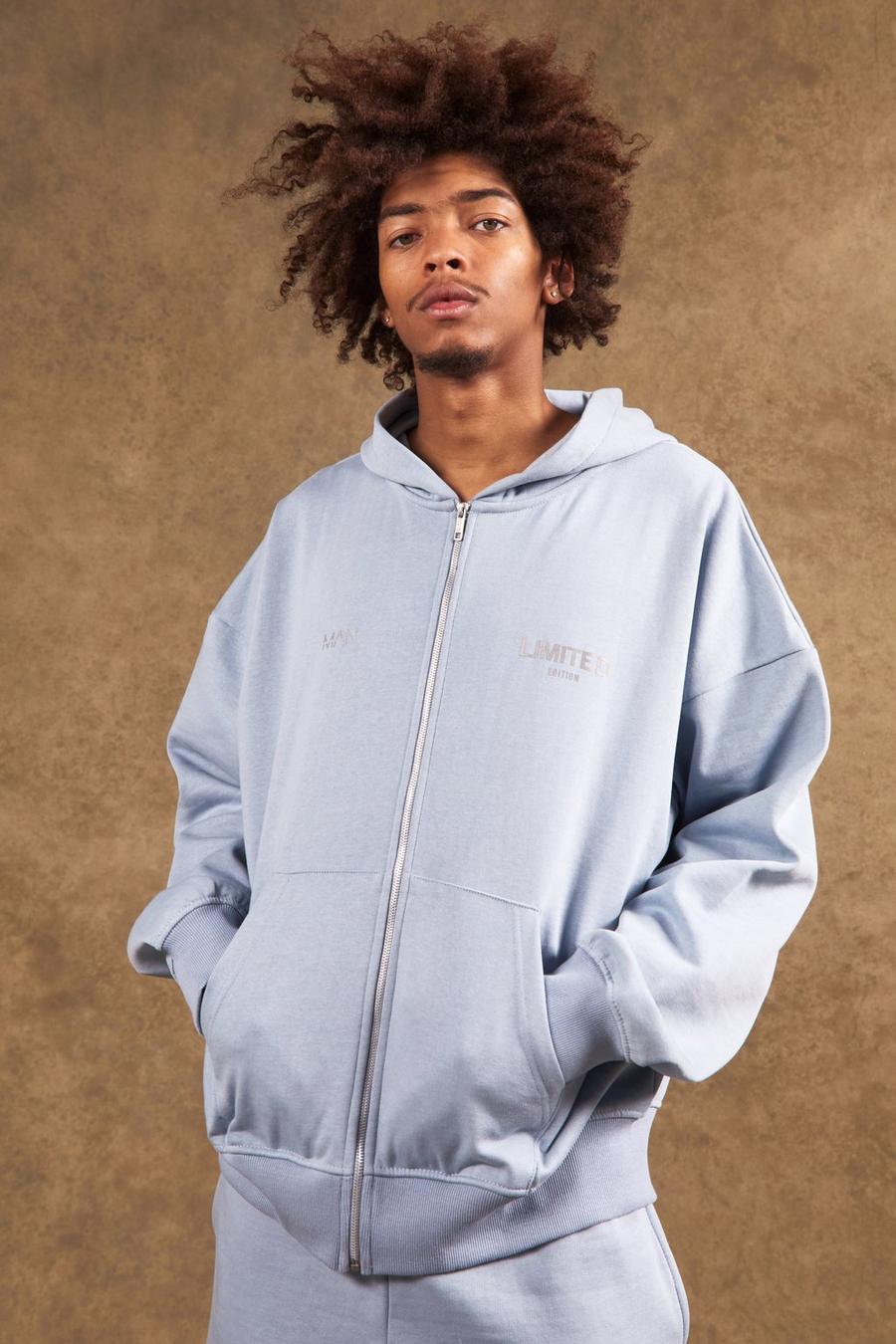 Blue Limited Oversize tjock hoodie med dragkedja image number 1