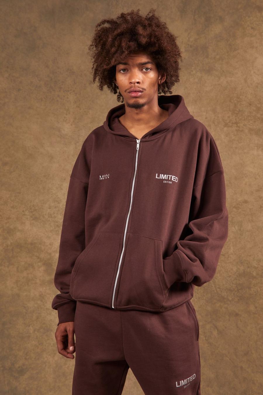 Brown brun Limited Oversize tjock hoodie med dragkedja image number 1
