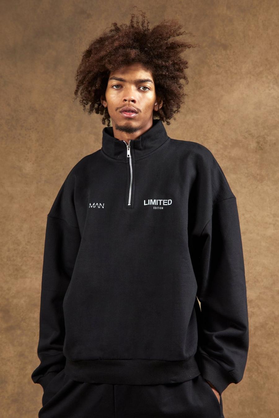 Black svart Limited Oversize tjock sweatshirt med kort dragkedja image number 1